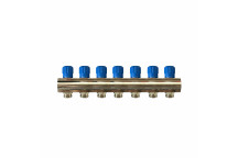 RELION 7 WAY 1\" BRASS NICKEL PLATED PLUMBING MANIFOLD WITH BLUE HANDLE