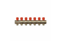 RELION 7 WAY 1\" BRASS NICKEL PLATED PLUMBING MANIFOLD WITH RED HANDLE