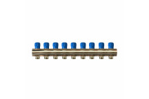 RELION 9 WAY 1\" BRASS NICKEL PLATED PLUMBING MANIFOLD WITH BLUE HANDLE