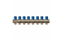 RELION 8 WAY 1\" BRASS NICKEL PLATED PLUMBING MANIFOLD WITH BLUE HANDLE