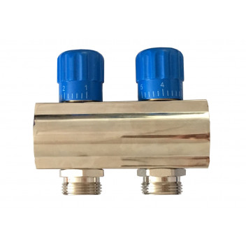 RELION 2 WAY 1\" BRASS NICKEL PLATED PLUMBING MANIFOLD WITH BLUE HANDLE