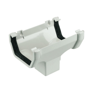 FLOPLAST 114MM WHITE SQUARELINE GUTTER RUNNING OUTLET FLOROS1
